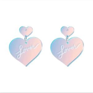 LOVER holographic/mirrored heart drop earrings new NWT swiftie